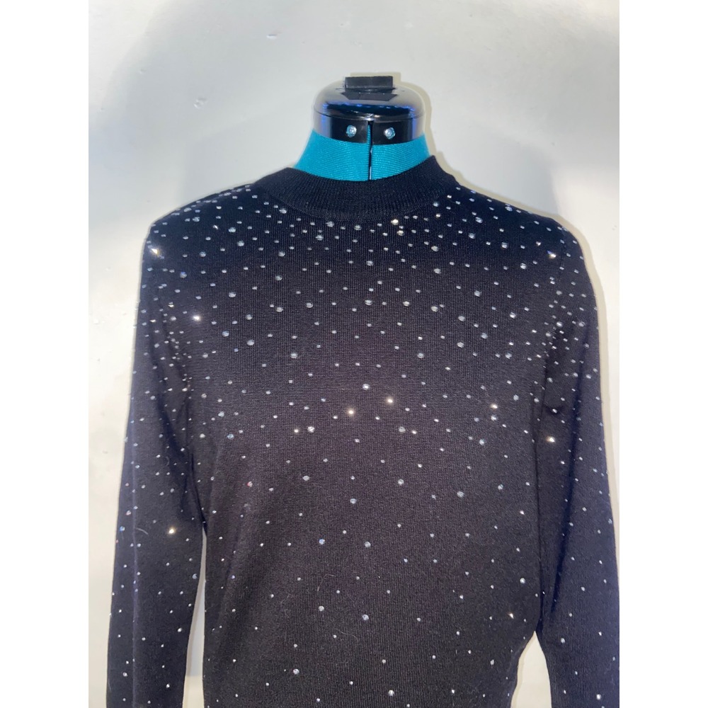 Nanette Lepore Rhinestone Embellished Knit Sweater Festive Sparkly Whimsigoth